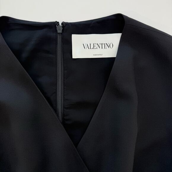 Valentino Wrap Effect Midi Dress Wool and Silk Black 46 (US 10) NWT - Picture 13 of 16